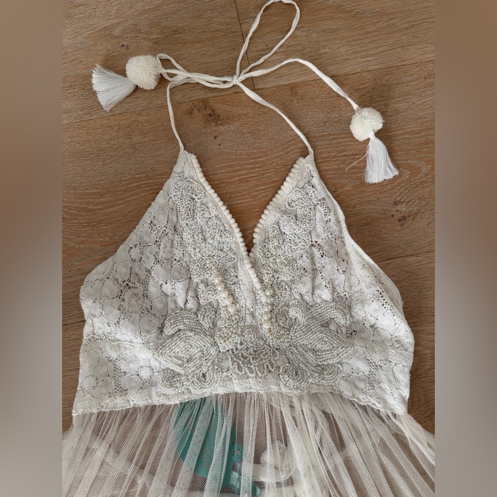 Antica Sartoria White Lace/beaded Halter top/dress/ coverup - Picture 2 of 5